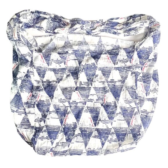 Free People Boho-Style Blue & White Linen Tote Bag w/ Geometric Triangle Print - Picture 3 of 10